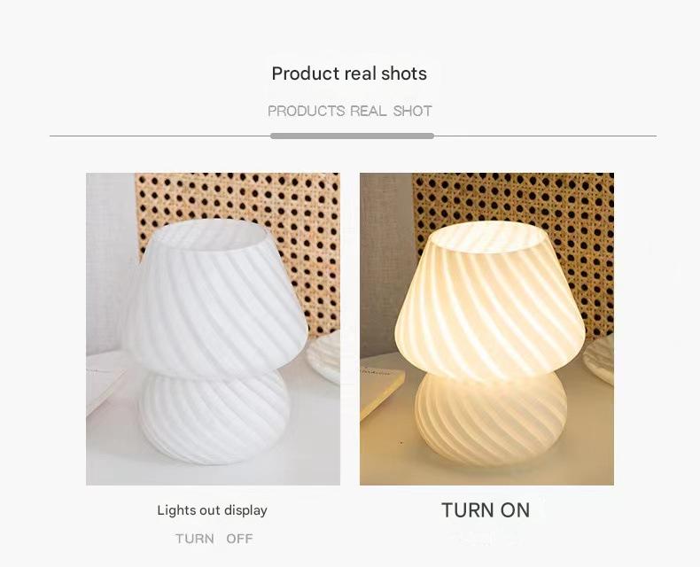 Yellow Retro Swirl Glass Mushroom Table Lamp Usb Powered 3 Level Dimmable Bedside Accent Light