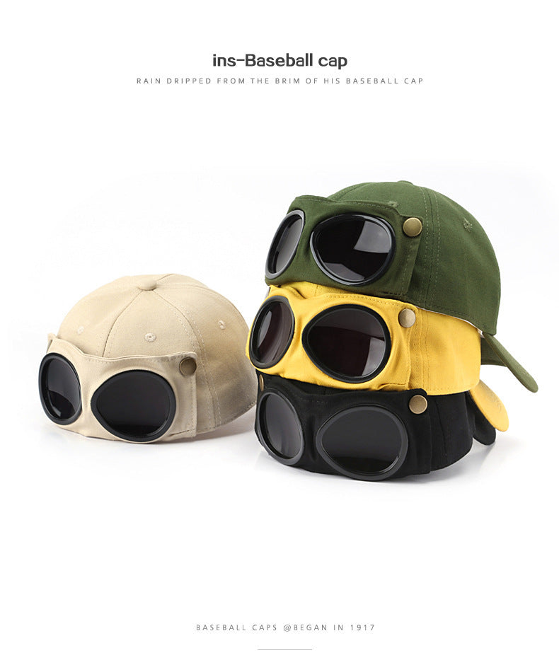 Beige Stylish Aviator Goggle Baseball Cap Unisex Outdoor Cotton Sun Hat