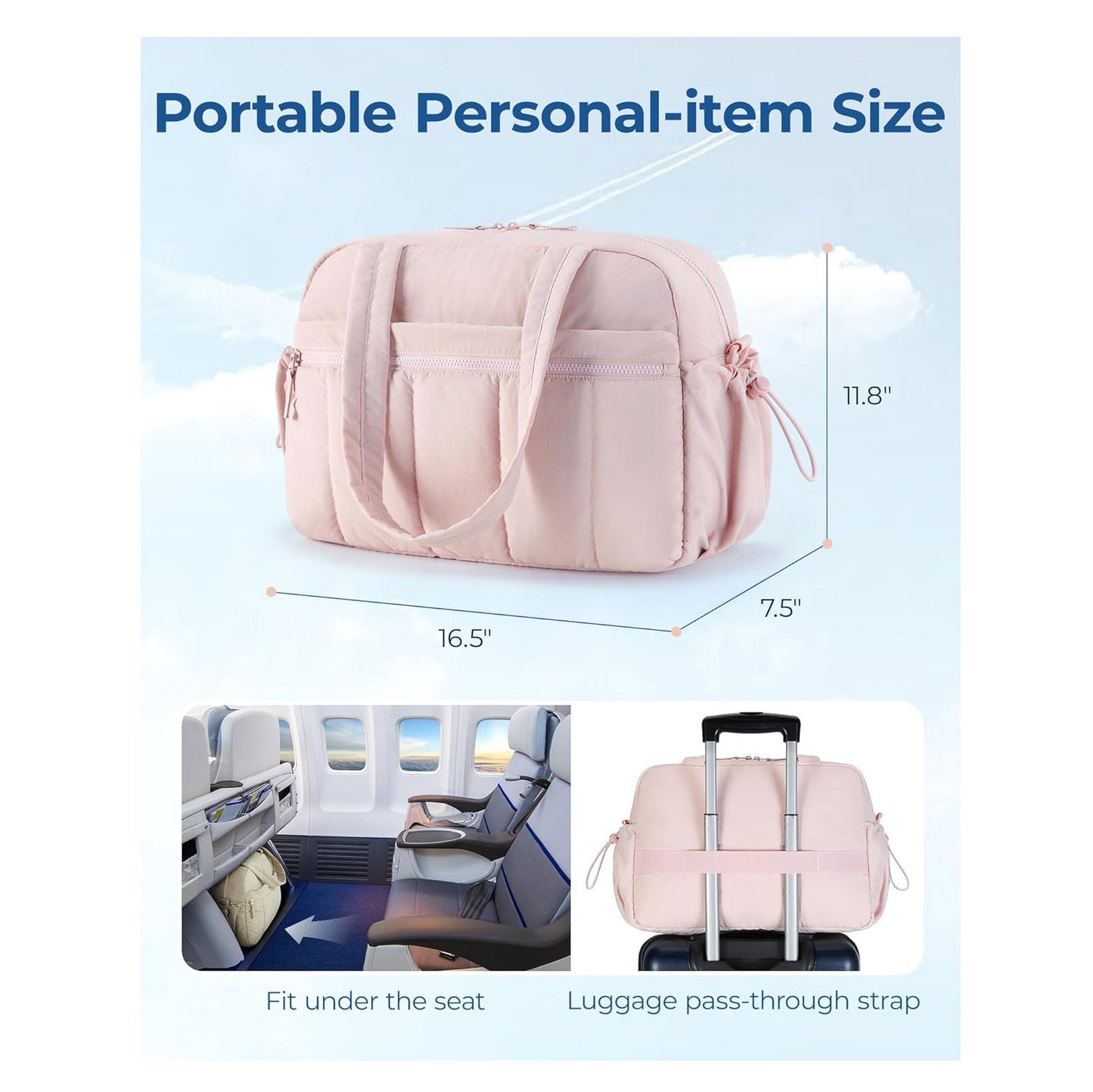 Black Large Capacity Quilted Travel Tote Bag Waterproof Gym Duffel With Wet Pocket (42X19x30cm)