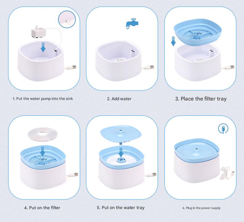 Automatic Pet Water Fountain Usb Powered Multi Stage Filtration Ultra Quiet 2L Capacity (Black)