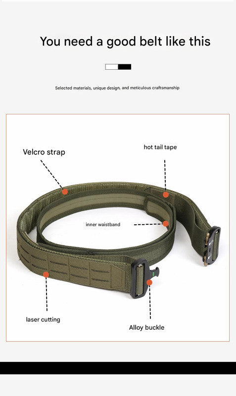 Dual Layer Quick Release Tactical Belt Attachment System Alloy Cobra Buckle Adjustable Nylon(Military Green)