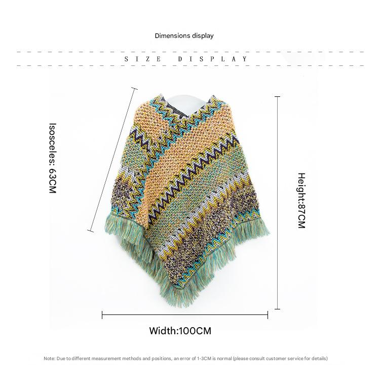 Red Lightweight Chevron Knit Poncho For Women - Elegant Fringed Shawl Wrap