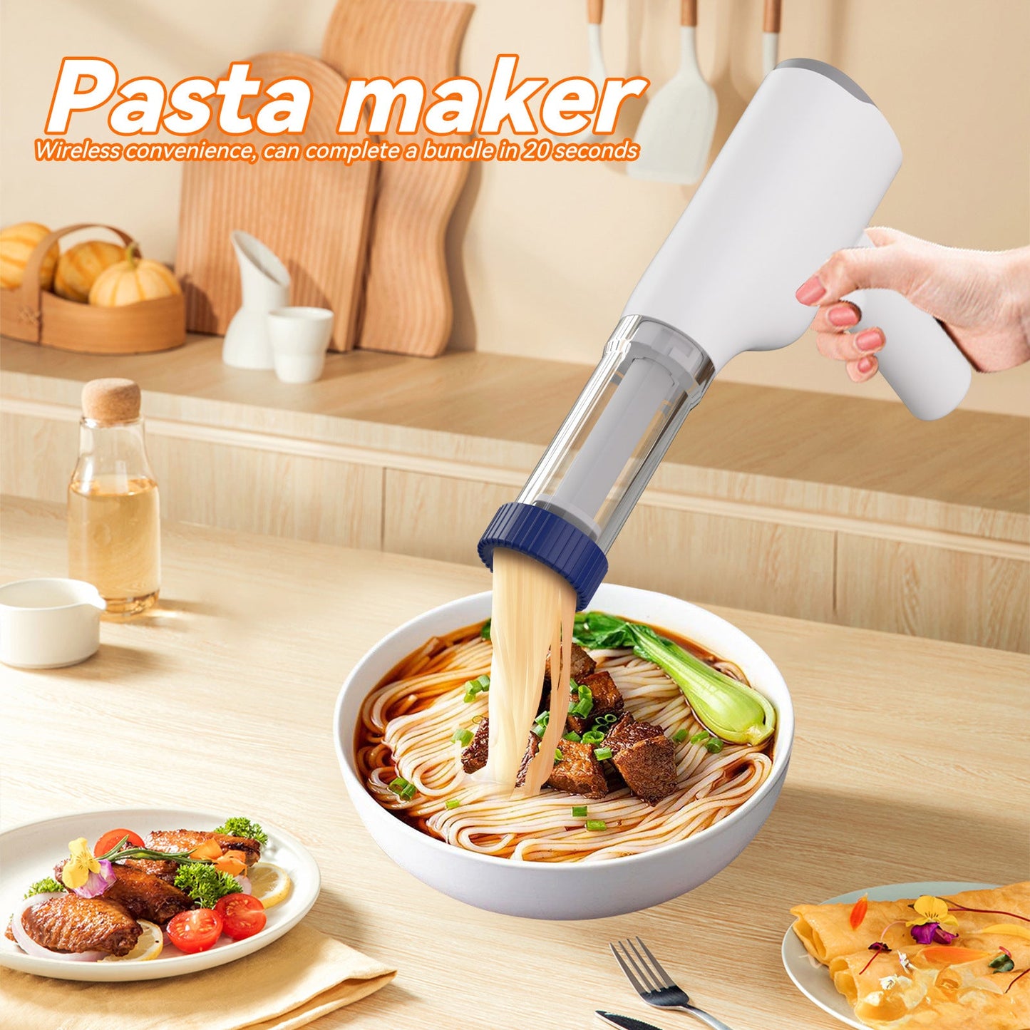 Blue Rechargeable Noodle Maker - Multiple Shaping Discs