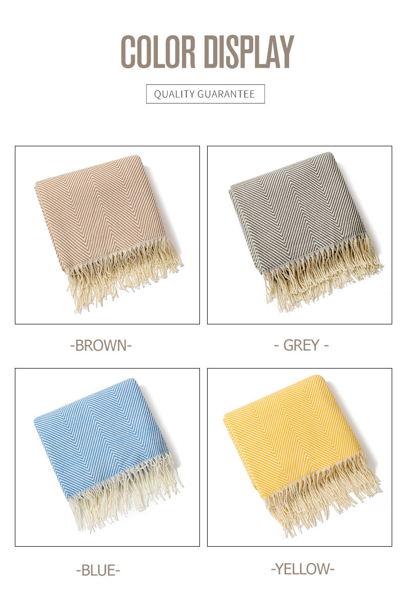 130X240cm Yellow Elegant Herringbone Tassel Throw Blanket Large Acrylic Faux Cashmere Soft
