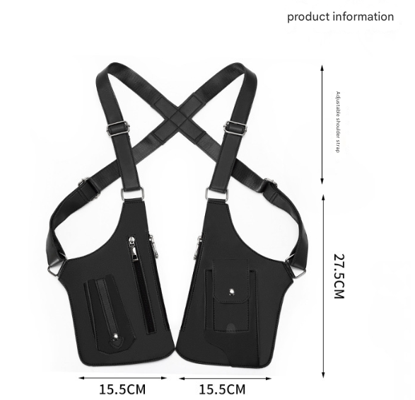 Black Urban Tactical Anti Theft Shoulder Holster Bag Secure Multi Pocket Chest Rig For Men