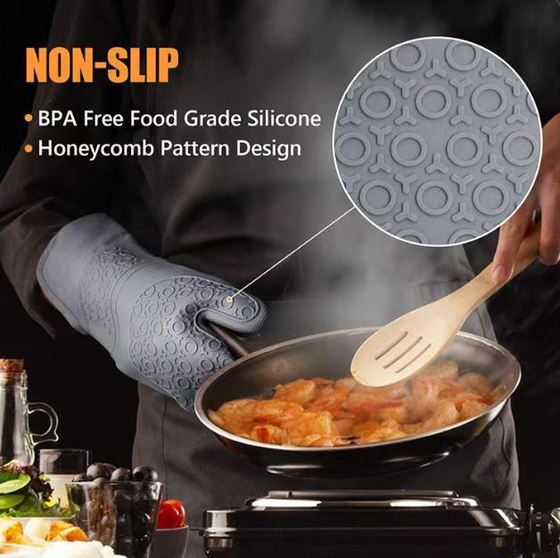 Black 6-Piece Silicone Oven Mitts And Pot Holders Set Extra Long Waterproof Heat Resistant Gloves With Non-Slip Grip For