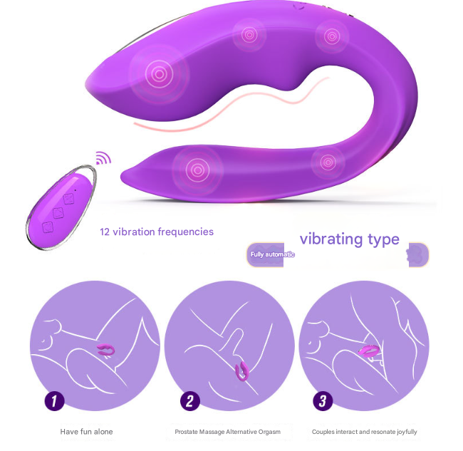 Red Blisslink U Shaped Wearable Couple's Vibrator With Remote 12 Modes For Shared Intimacy & Solo Fun