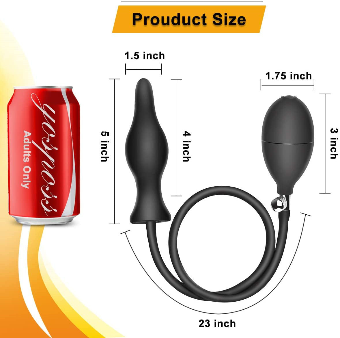 Black Classic Inflatable Butt Plug Large Silicone Dilator