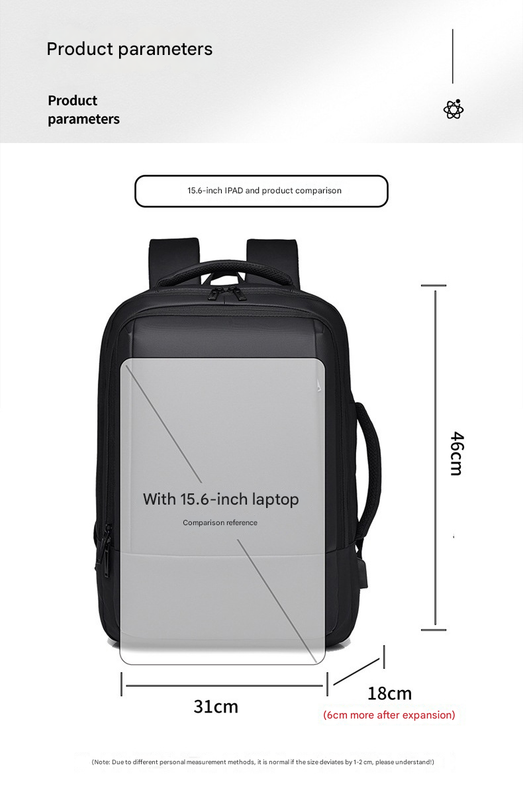 Black Expandable Business Laptop Backpack With Usb Charging Port Large Capacity Work & Travel Bag For 15.6 Inch Laptops