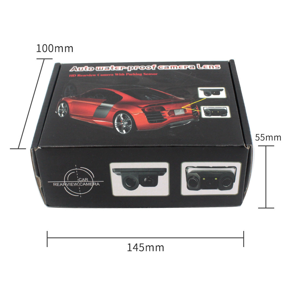 3 In 1 Car Reversing Camera & Parking Sensor System With Monitor License Plate Frame Mount Waterproof Night Vision(Black