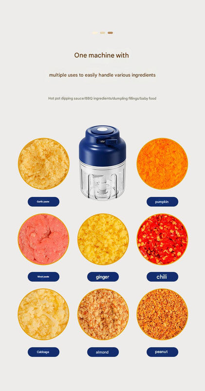 Powerful Mini Electric Food Chopper Usb Rechargeable Cordless Garlic & Meat Mincer(Purple 320Ml + 6 Blade Knife)