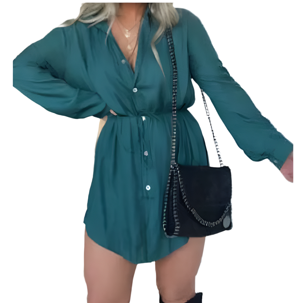 Women's Long Sleeve Jumpsuit With Button Fashion Shirt Dress