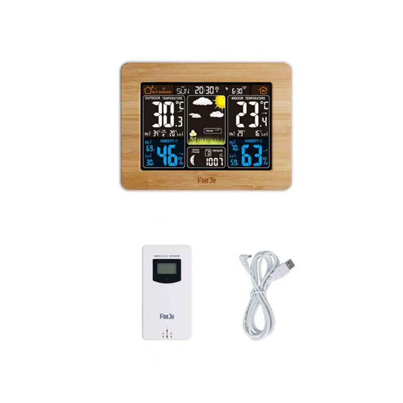 Alarm Clock With Time Temperature Projection Usb Charging Bamboo