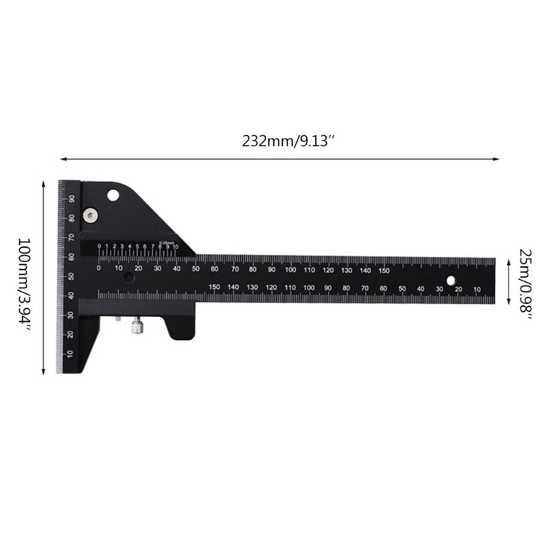 Aluminum Alloy Scale Metric Measure Scribing Ruler Woodworking Marking Tool