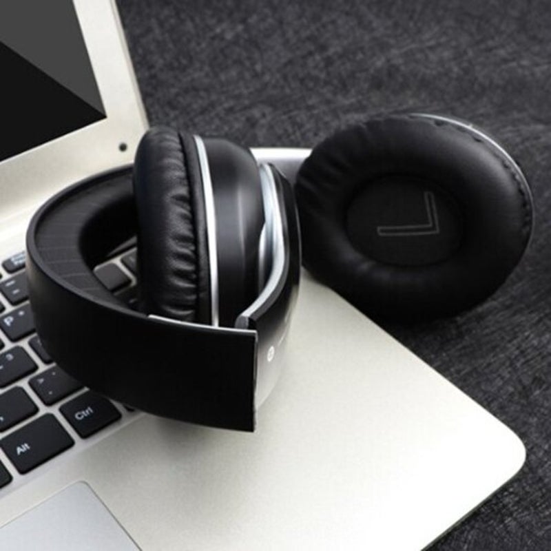 Vj033 Folding Led Hifi Wireless Headset Bluetooth 5.0 Sport Headphone With Noise Reduction Mic Tf Card Play Black