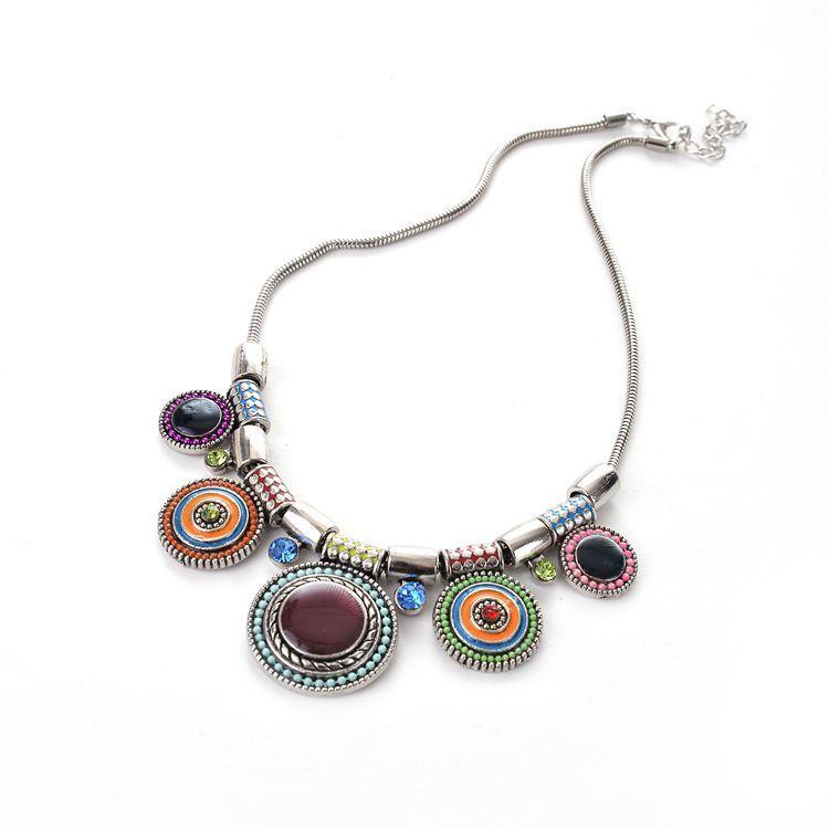 Veile Studios Necklaces Bohemia Metal Enamel Statement Women Multicolor Pendants Jewellery Collar For Gift Party Colourf