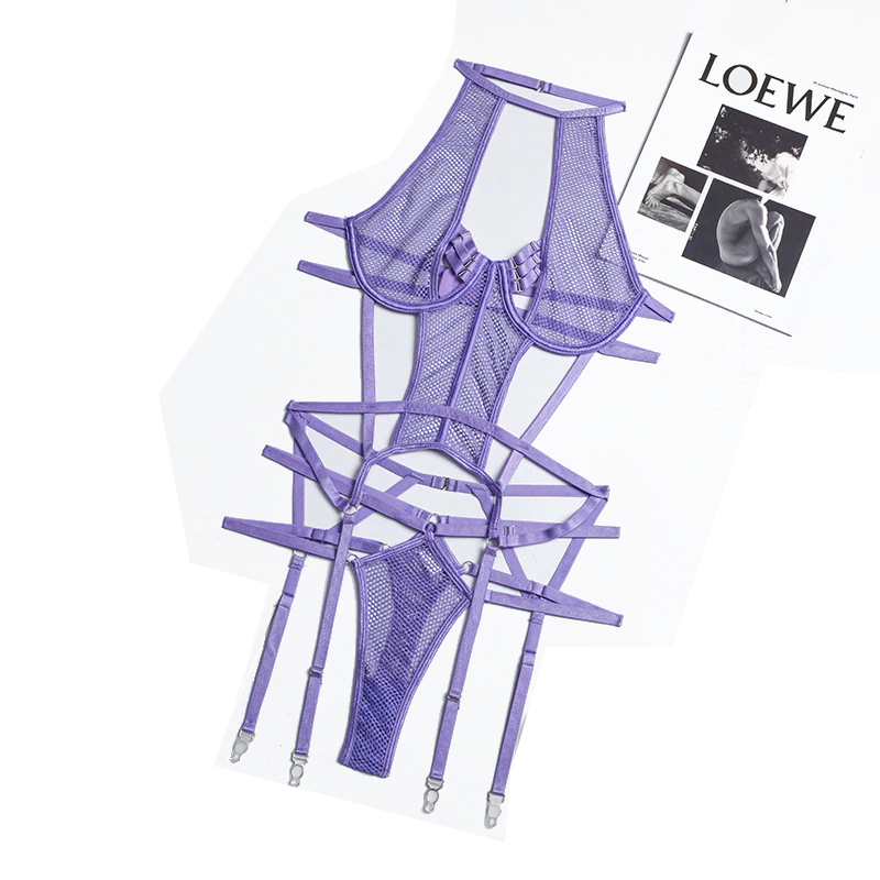 Both Mesh Sexy Strappy Bandage Bodysuit Women Lingerie