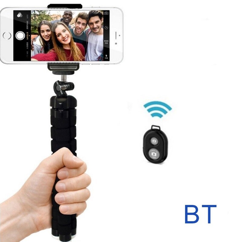 Bt Remote Control Mini Flexible Sponge Octopus Tripod For Smartphone Red