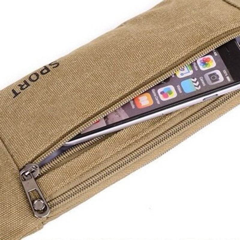 Canvas One Shoulder Outdoor Men Multi Function Waist Pack With Strap Black