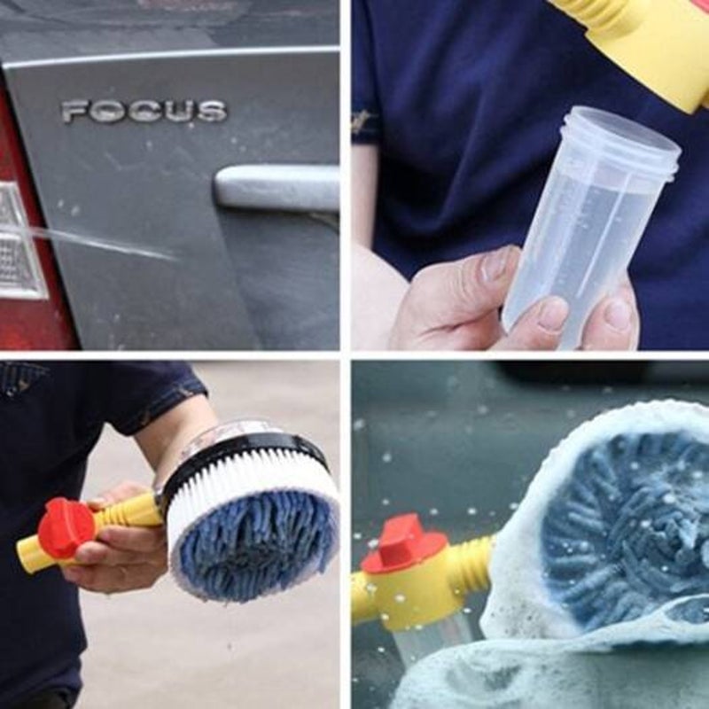 Car Wash Mop Washing Tool Set Automatic Rotary Water Round Brush Goldenrod