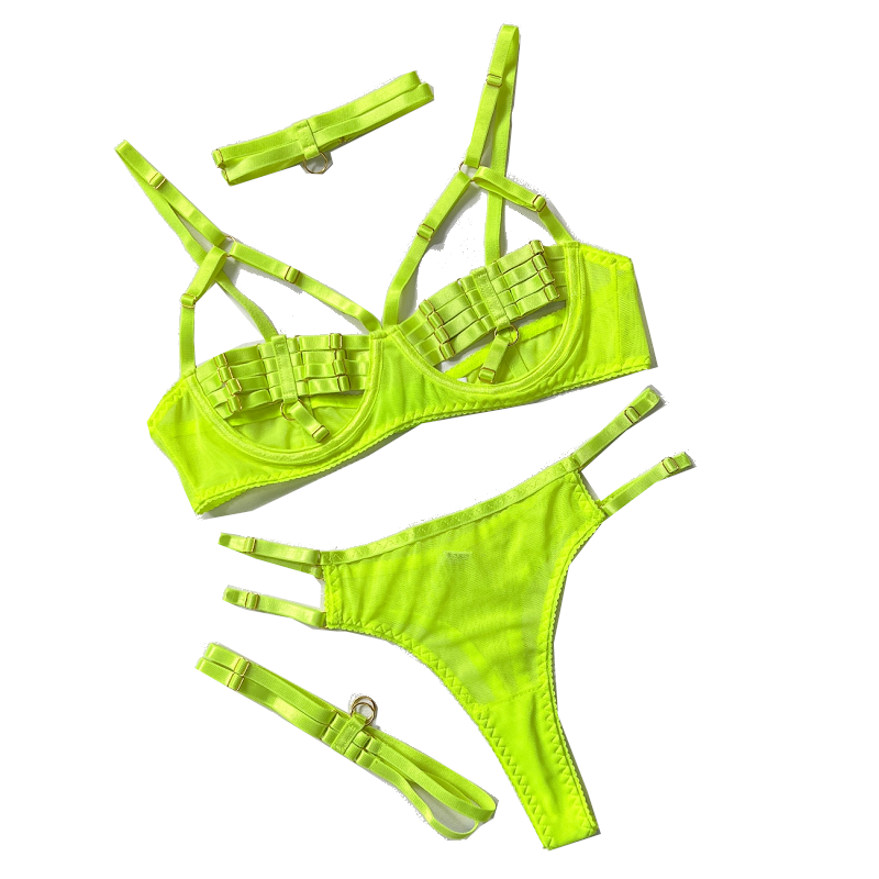 Colourful Sexy Open Bra Bondage Fetish Lingerie Set