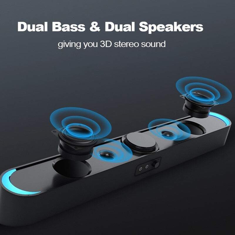 Speakers Desktop V 198 Usb Powered Sound Bar Computer With Led Lights 3.5Mm Audio Mic Plug Wired Soundbar For Pc Cellpho