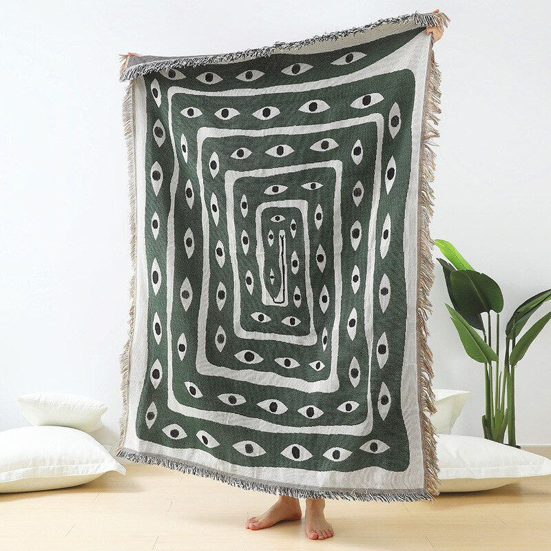 Throw Blanket Faux Cashmere Sofa Cover Green Snake Pattern Tassel 130X160cm