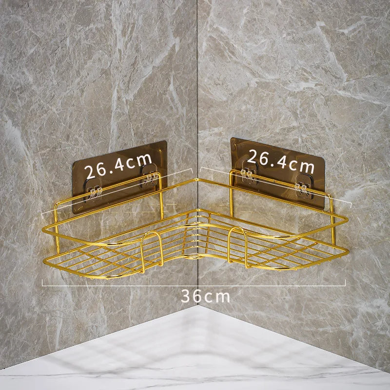 Corner Shelf Shower Gold No Drill Storage Rack Holder Bathroom Organiser Accessories
