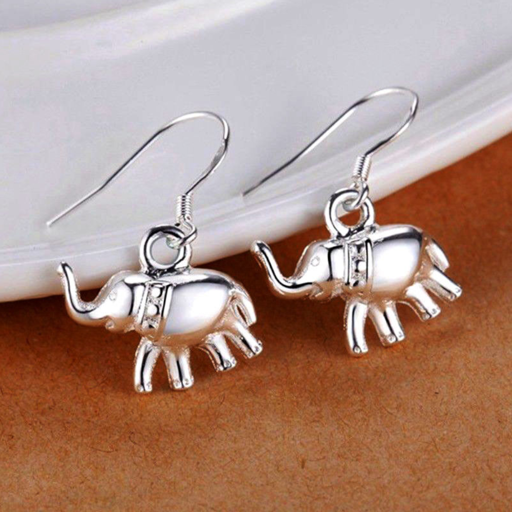 Earrings Elephant Silver Plated Good Luck Necklace Jewellery Set