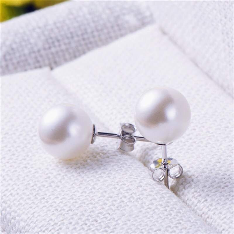 Earrings Pearl Round Stud White Simulated Shell