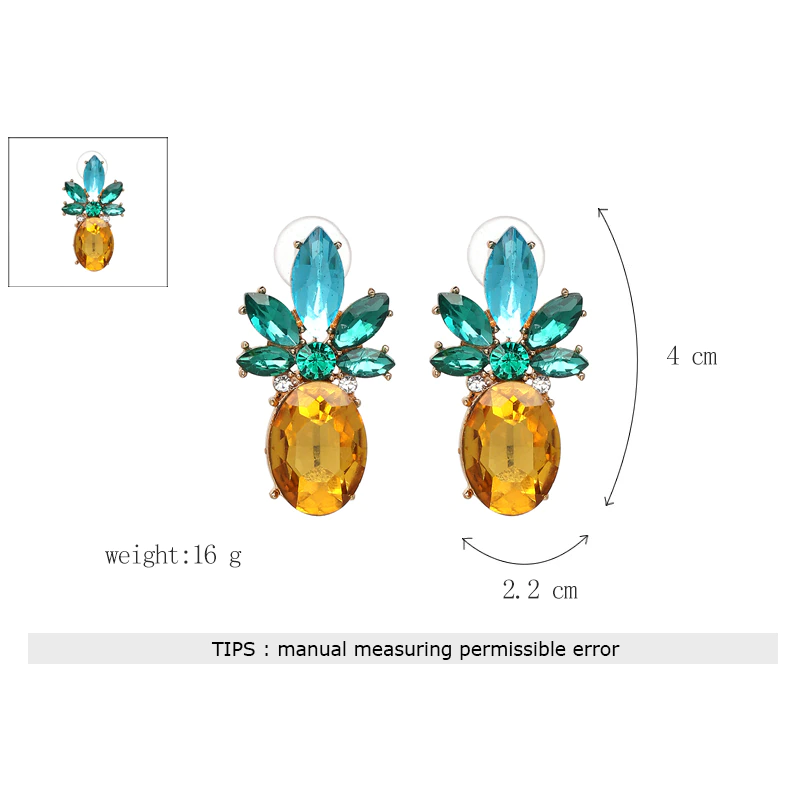 Veile Studios Earrings Pineapple Vibrant Colour Jewellery With Crystal Glass Beads