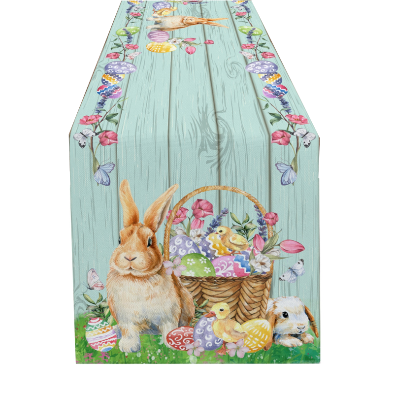 Easter Bunny Table Runner Dining Tablecloths Egg Duck Flower Party Decor Cover
