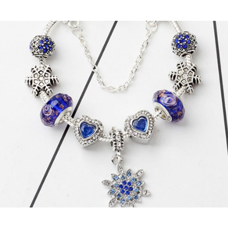Veile Studios Fashion Creative Blue Crystal Snowflake Pendant Bracelet Diy Love Heart