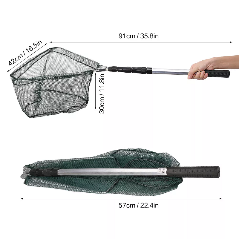 Fishing Net Landing Mesh Catch Tool Telescopic Pole Folding Handle Foldable