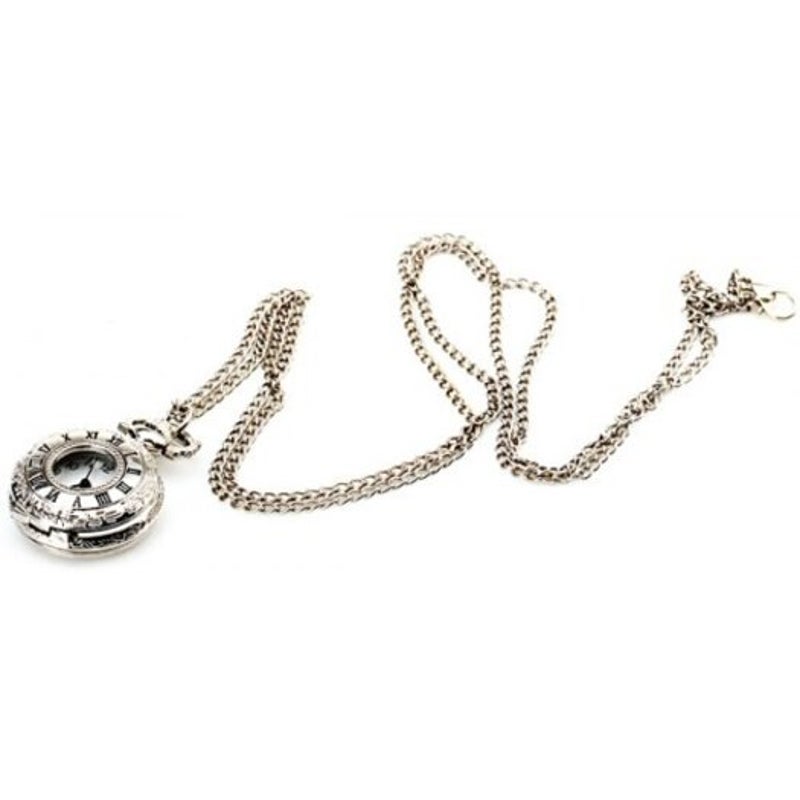 Veile Studios Flip Quartz Pocket Watch Steel Chain Necklace Silver