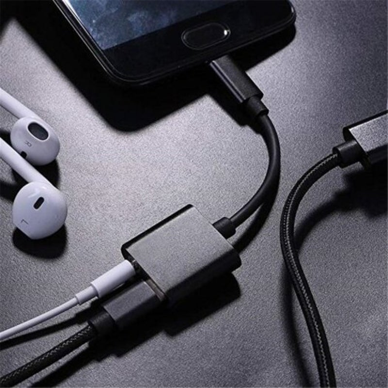 For Huawei / Xiaomi Oppo Mobile Phone And Other Type C Swivel 3.5 Port Two In One Black