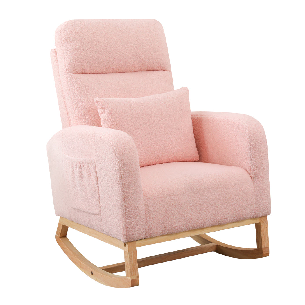 Rocking Chair With Ottoman Footrest Side Pocket Pink