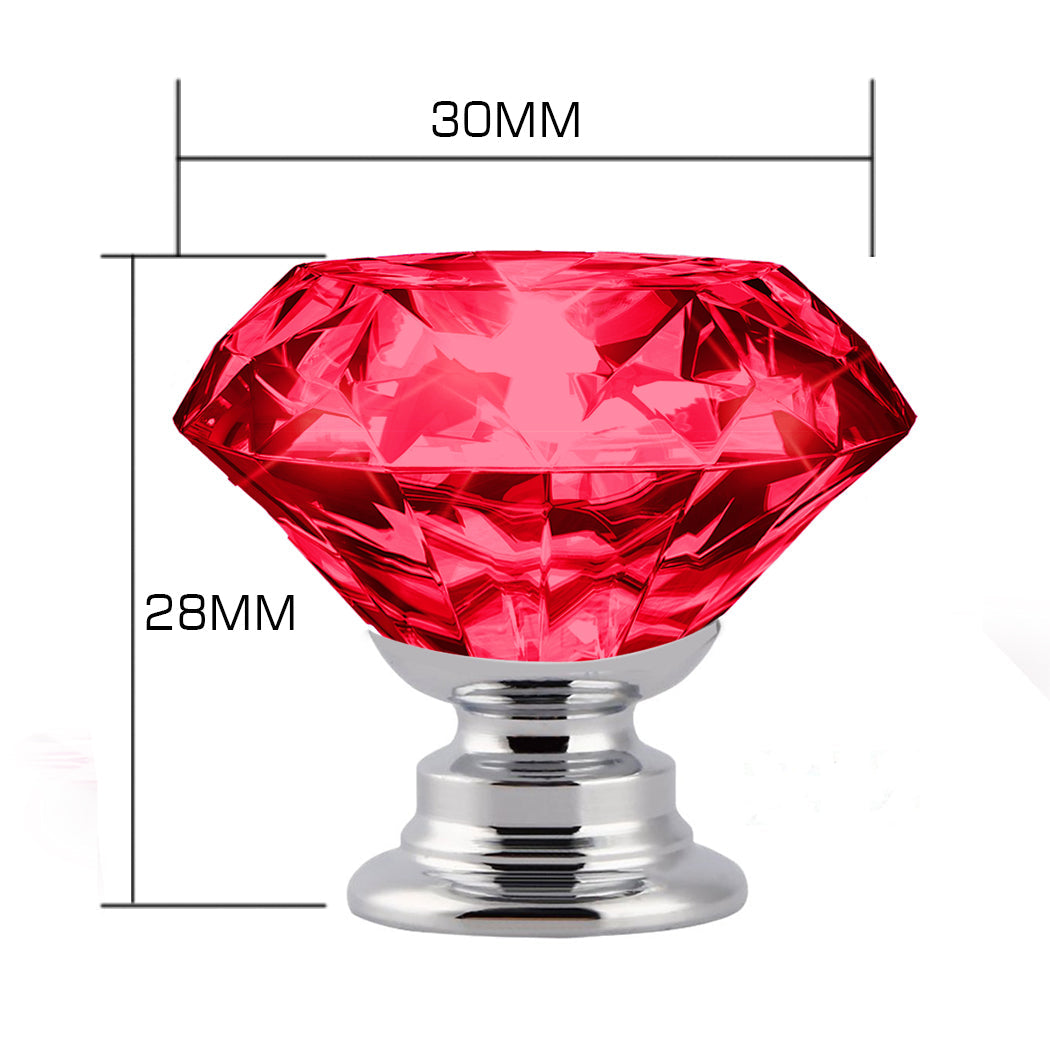 16 Pcs Red Crystal Knobs Diamond 30Mm Small