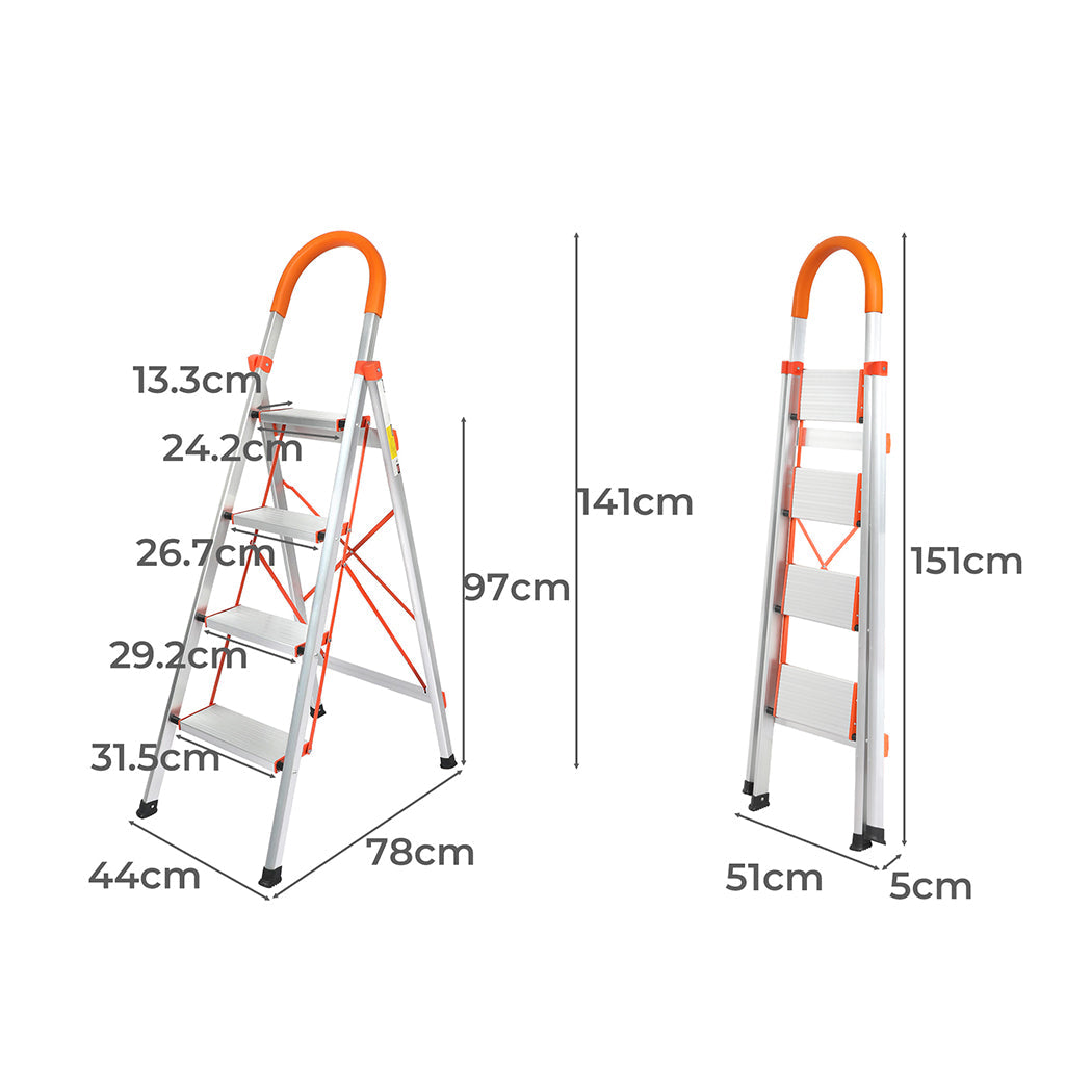 Traderight 4 Step Ladder Folding Aluminium