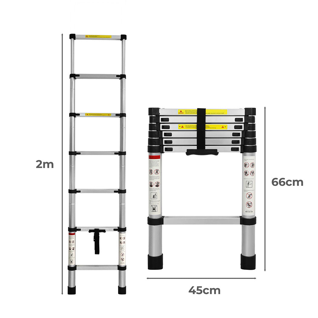 Traderight Multipurpose Ladder Telescopic 2M Silver Meter
