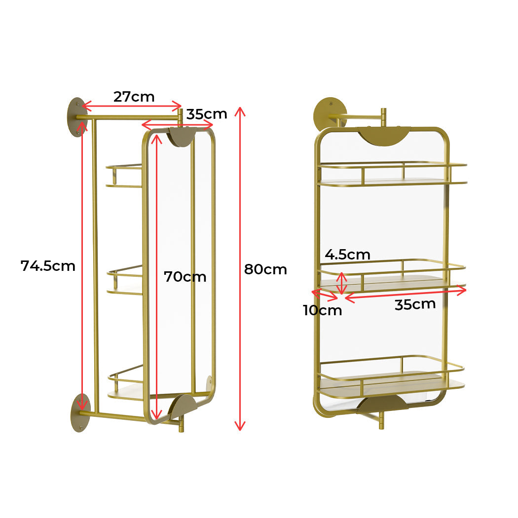Yezi 360 Swivel Bathroom Wall Mirrors With Storage Gold