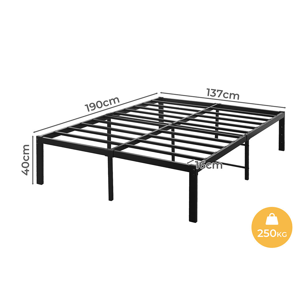 137Cm X 190Cm 40Cm Metal Bed Frame Heavy Duty Storage Space Black