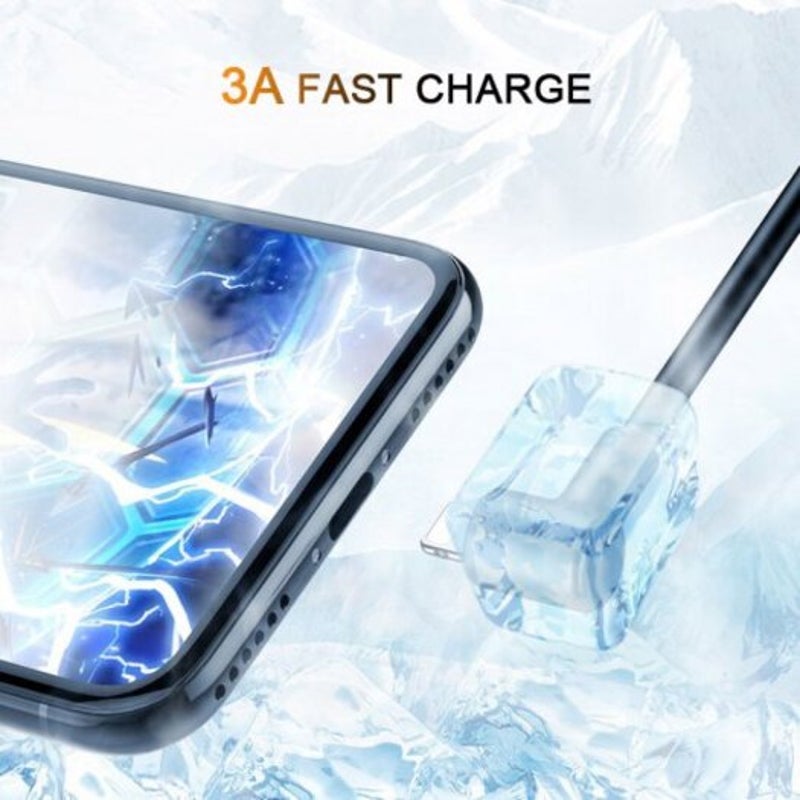 Pvc Elbow8pin Usb Fast Charging Cable For Iphone Black 2M