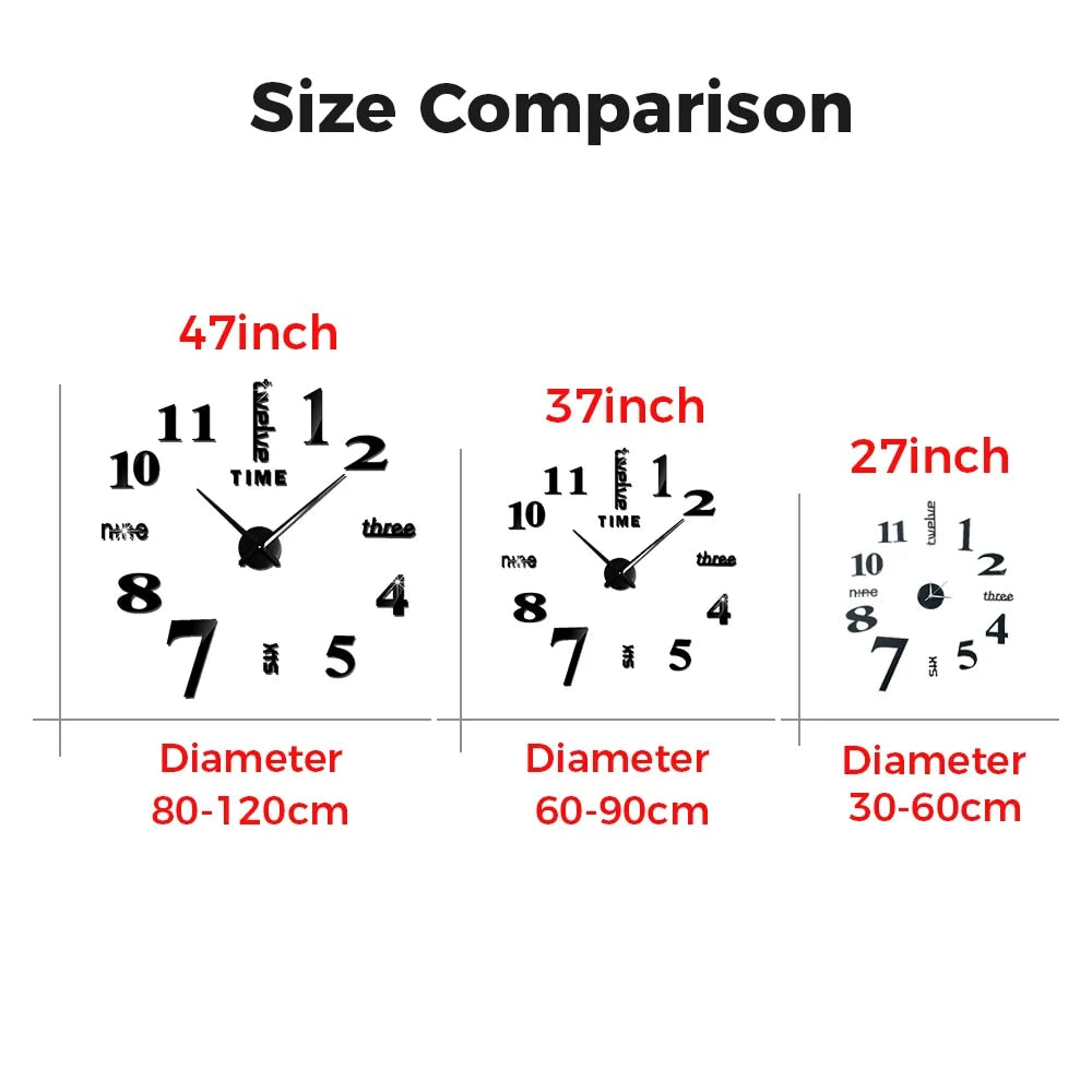 Wall Clock Gold Design 27 Inch 3D Diy Mirror Acrylic Sticker Fashion Quartz Watch