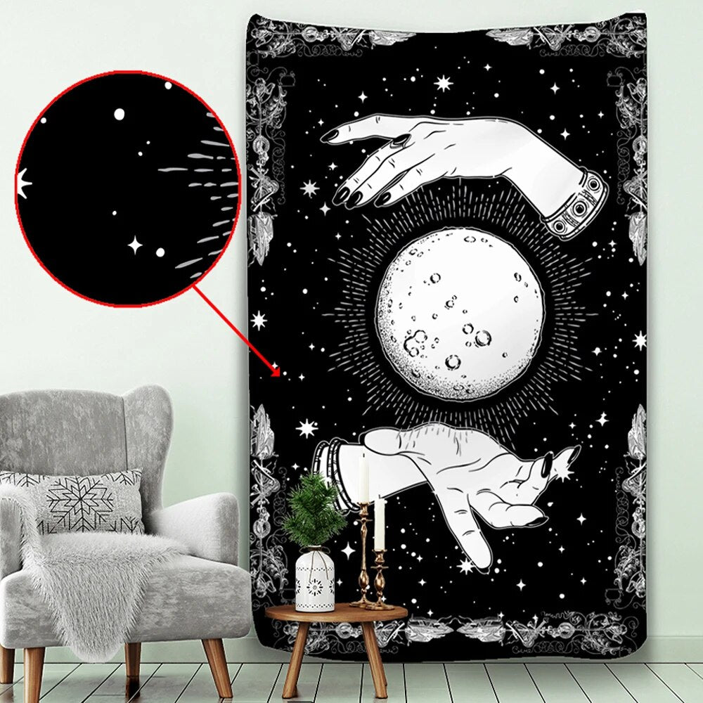 Tapestry Black Hand 95X70 Cm Tarot Card Psychedelic Scene Art For Decor