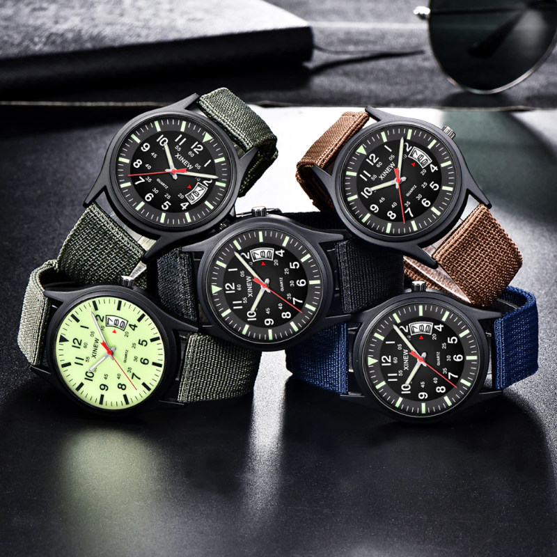 Veile Studios Men's Fashion Noctilucent Calendar Chronograph Canvas Quartz Sport Watch Brown
