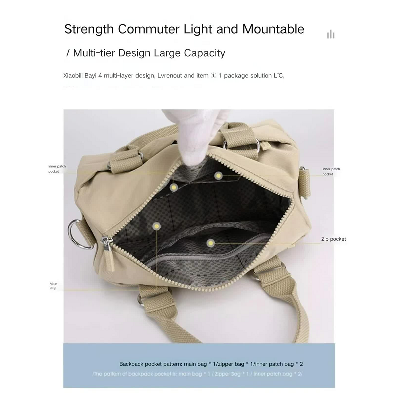 Elosung Purple Multifunctional Nylon Shoulder Bag Lightweight Spacious Handbag For Women 27X18x14cm