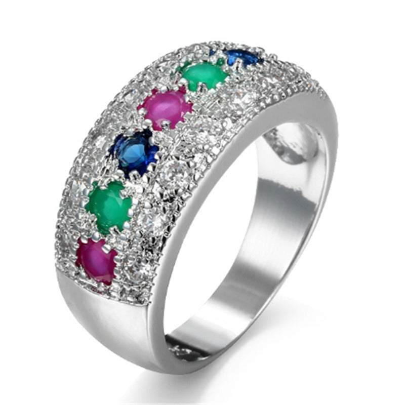Veile Studios Coloured Zircon Half Circle Women's Engagement Wedding Rings Cubic Zirconia Pave