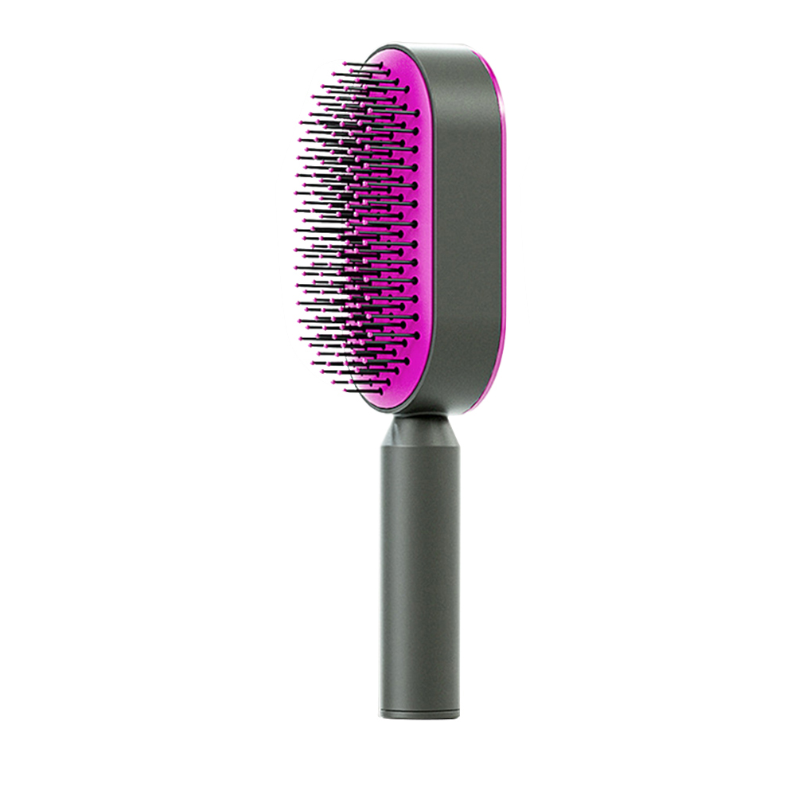 One-Press Self Cleaning Hair Brush Standing Base Women