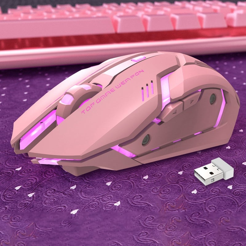 Pink Black T1 Ergonomic 2.4G Rechargeable Mouse For Pc Computer Silent Backlit Usb Optical Wireless Gaming